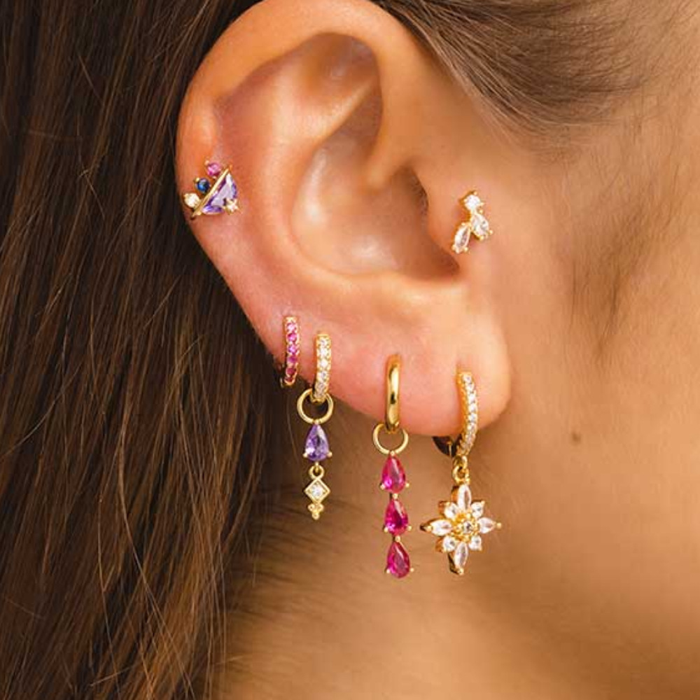 Geometric Pattern 1 Piece Ear Cartilage Rings & Studs Fashion Geometric 925 Sterling Silver Inlay Zircon