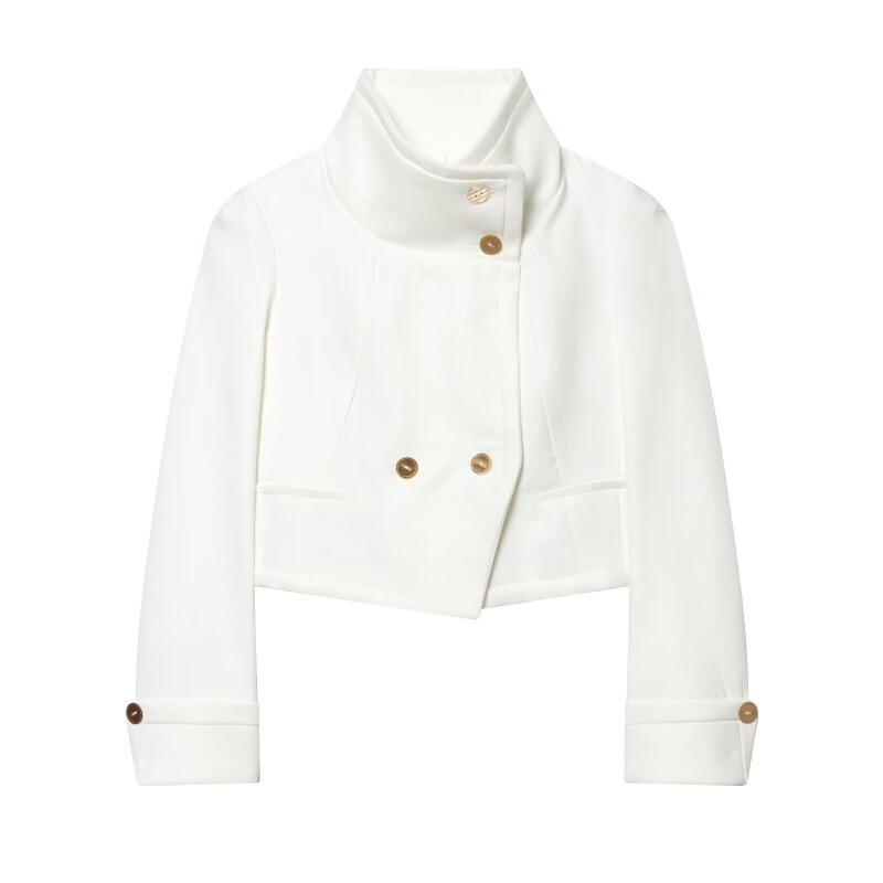 Cross-Border European and American Foreign Trade Women's Clothing, American-Style Fashion Button-Down Short Jacket, High-Neck Fashion Street Style Trendy Blazer
