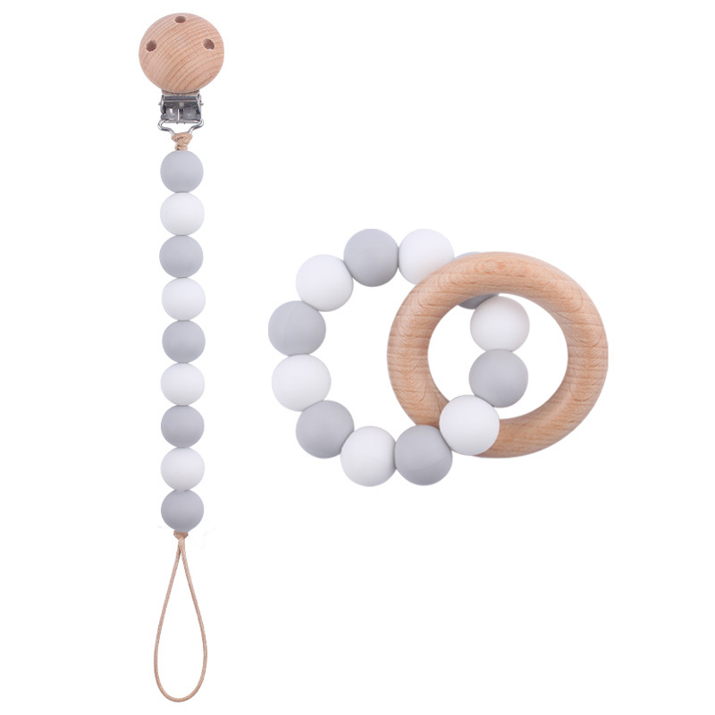 Nuevo bebé chupete cadena creativa DIY cuentas de silicona mordedura dientes pulsera de goma juguete conjunto de dos piezas