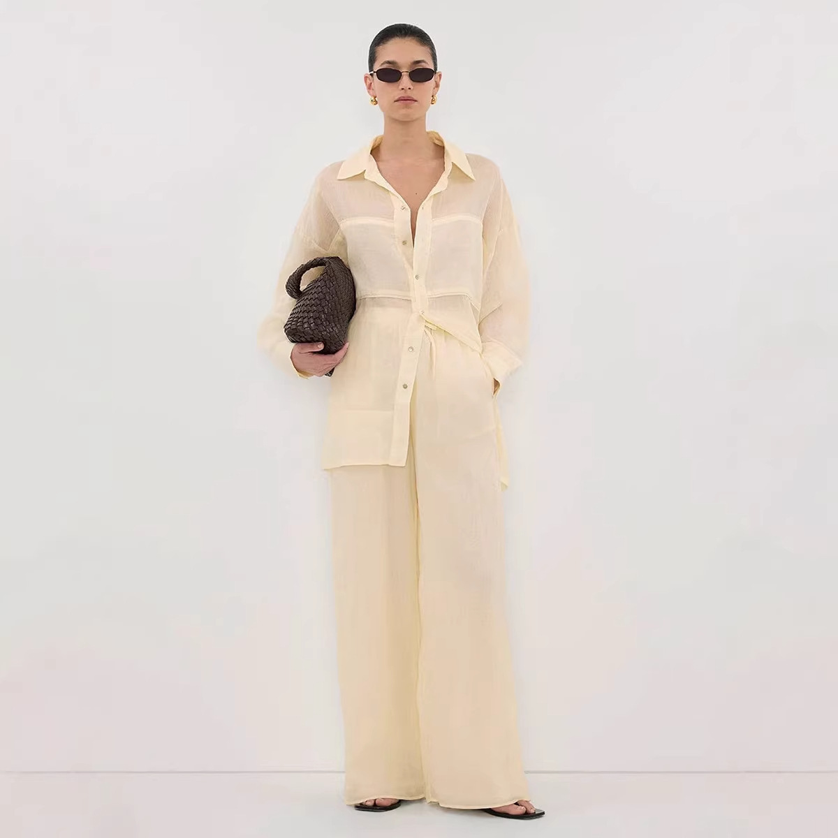 Women's Clothing Long Sleeved Shirt Set Fashionable Elegant Vacation Thin Trouser Spring_voghion.com