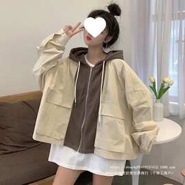 连帽学生褂子拉链工装外套女韩版宽松短款复古港味春秋季2026新款