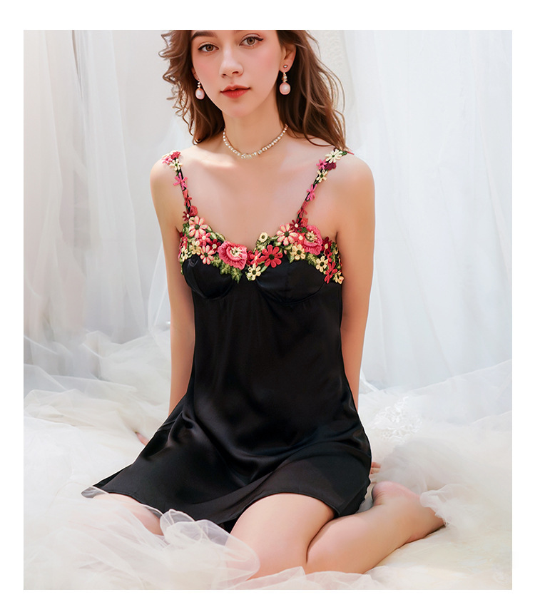 Yiying nouvelle chemise de nuit sexy sangle satin pyjamas femmes été pur désir style chemise de nuit tentation sexy lingerie costume_voghion.com