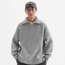 韩系复古半拉链毛衣男秋冬季新款情侣针织衫内搭翻领打底日系上衣