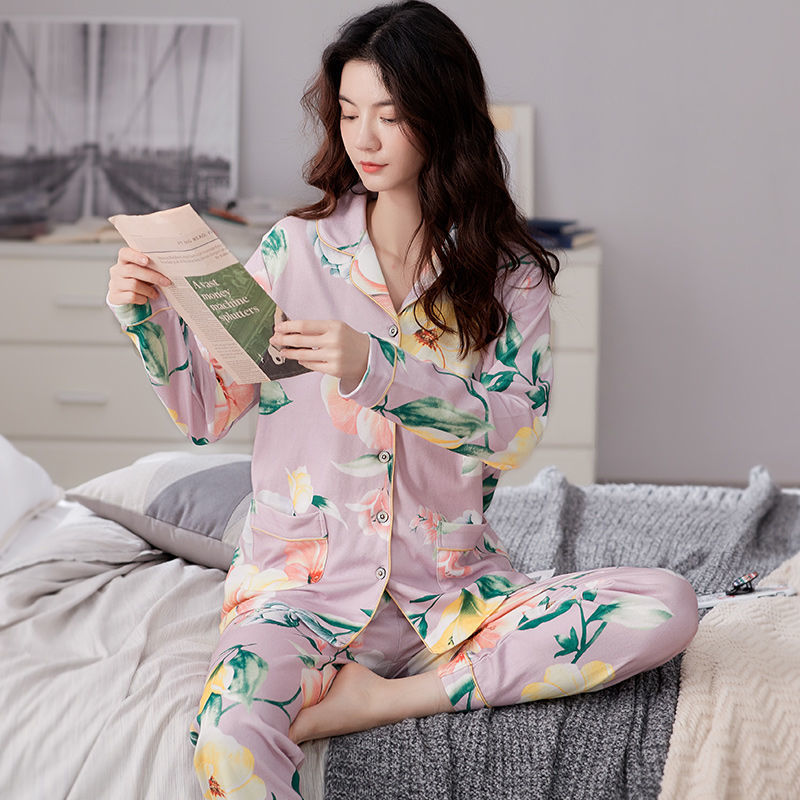 Más tamaño % Pijama de algodón traje de invierno de manga larga de primavera y otoño de las mujeres de mediana edad homewear se puede usar fuera