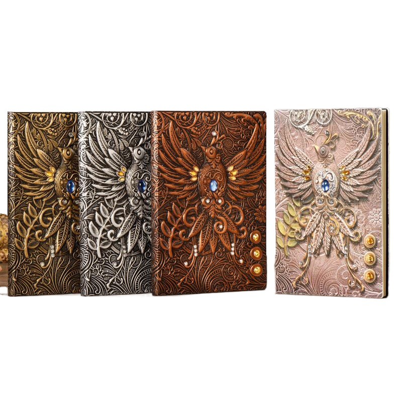 死のない鳥ダイヤモンドがちりばめられたヨーロッパスタイルのパーソナライズされたレトロなノートブック PU メモ帳旅行日記工場直販