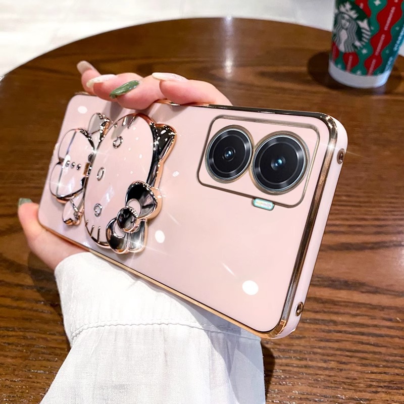 适用vivoY78手机壳电镀猫咪支架补妆镜Y52S硅胶软壳保护套批发Y3