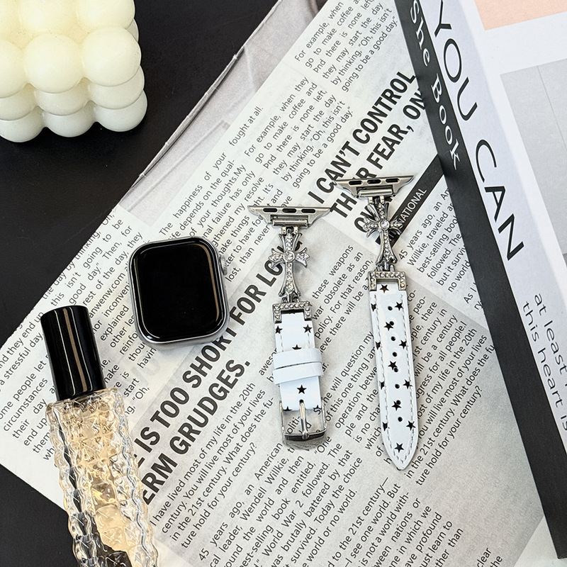 [Watch Strap] Suitable for Apple S12Iwatch Cross-Shaped Diamond-Encrusted Star Pattern Watch Strap S10987Se Watch Wristband