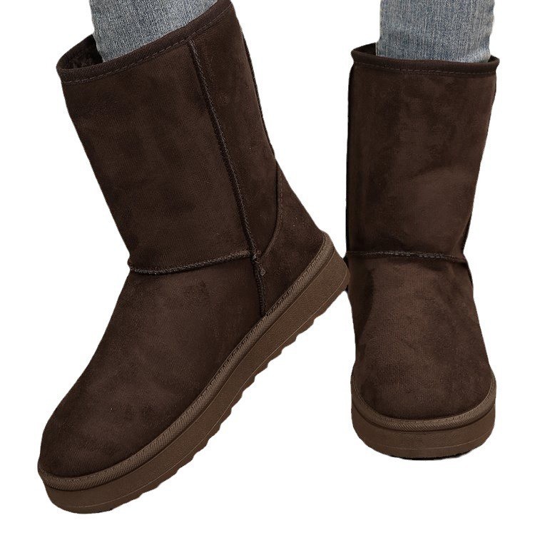 Botas de nieve para mujer, nuevo estilo de otoño e invierno, manga corta de felpa artificial, cabeza redonda, suela plana, parte superior media_voghion.com