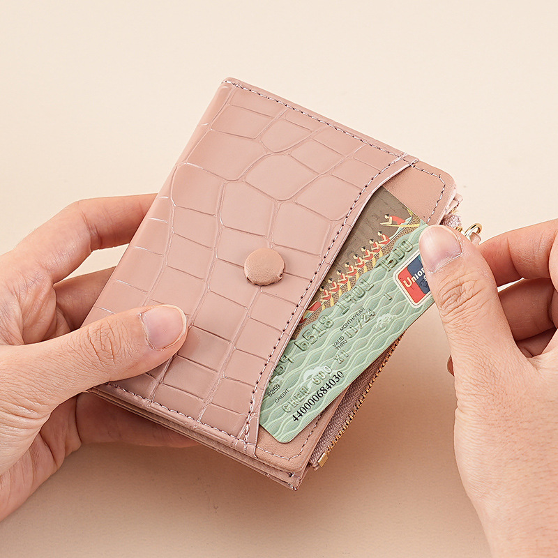 Nuevo monedero de cambio corto y simple transfronterizo, bolsa de monedas con cremallera mini ultra delgada multi-tarjeta bolso de botón de billetera