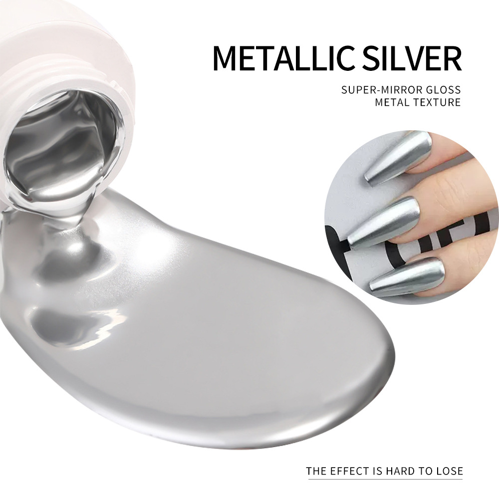Nail art liquid mirror metallic gel, ultra-bright gold, silver, rose gold, for painting, line drawing, and edge detailing, phototherapy gel, specialized for nail salons