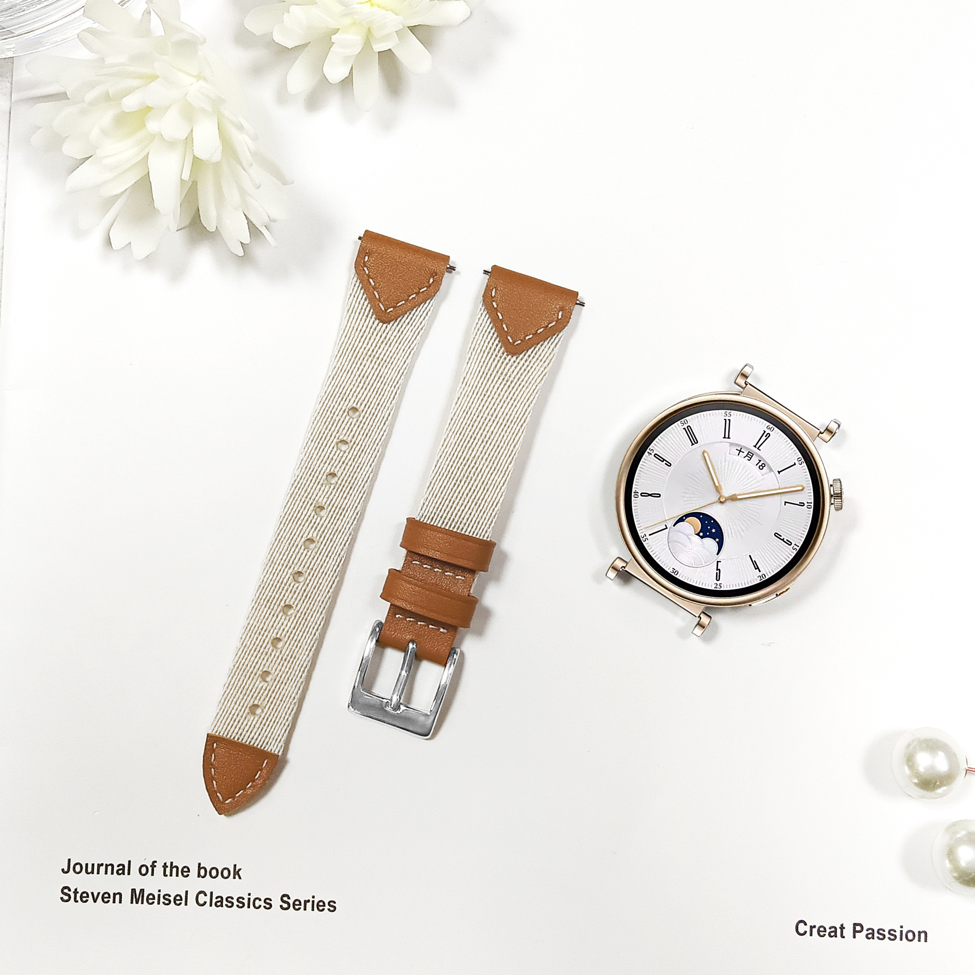 New Style Suitable for Huawei GT4GT5 Smart Strap Women's Composite Braided Strap Saddle Brown 18mm Strap