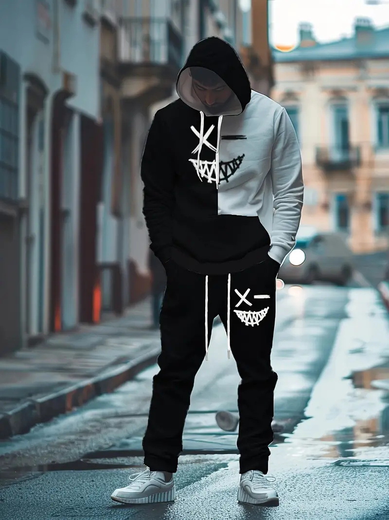 Traje de dos piezas con degradado de moda, pantalón de suéter con capucha suelto y cómodo de talla grande MC11-ML1