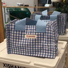 Blue plaid rice bag insulation rice bag ins-style handbag rice bag office worker lunch bag women's high appearance