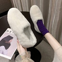 豆豆鞋毛毛鞋2021秋冬新款白色内增高女外穿网红羊羔毛单鞋一脚蹬