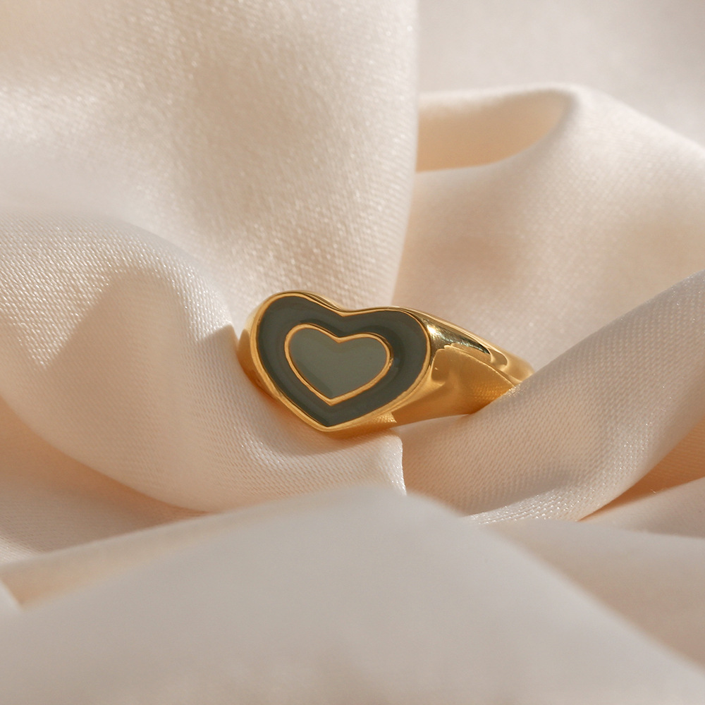 Daily Occasion Wholesale Jewelry Fashion Heart Shape 304 Stainless Steel 18K Gold Plated PVD Coated Plating Rings
