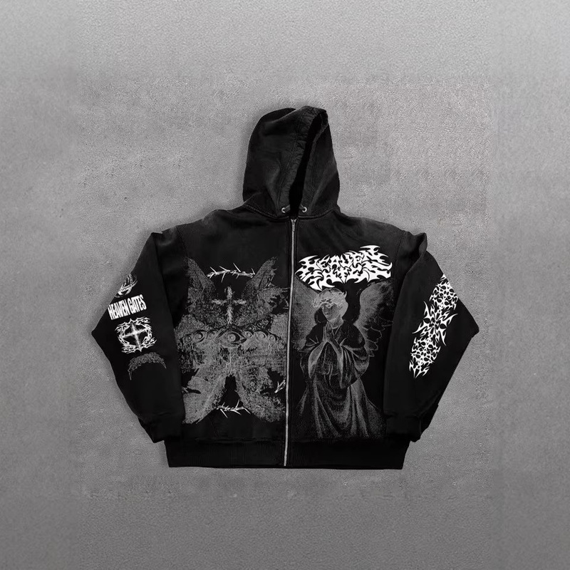 American-Style Cross-Border Casual Angel 3D Digital Print Hooded Zip-Up Unisex Sweatshirt Y2K Retro Sports Jacket