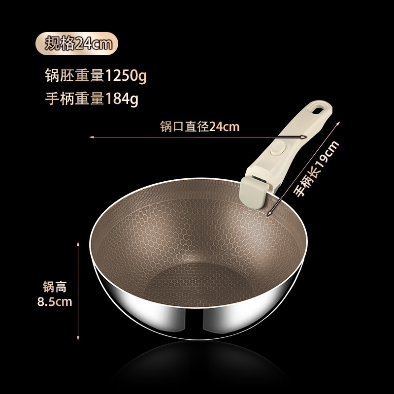 Sartén antiadherente sin recubrimiento, wok doméstico con titanio, panal de acero inoxidable, wok engrosado, cocina de inducción, estufa de gas, universal