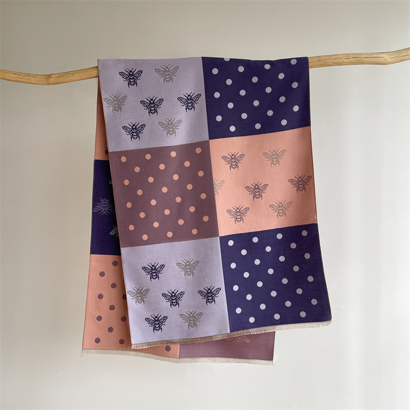 Little Bee I mitation Cashmere for Women, Thickened and Versatile Color blocked Shawl, Winter New Scarf_voghion.com