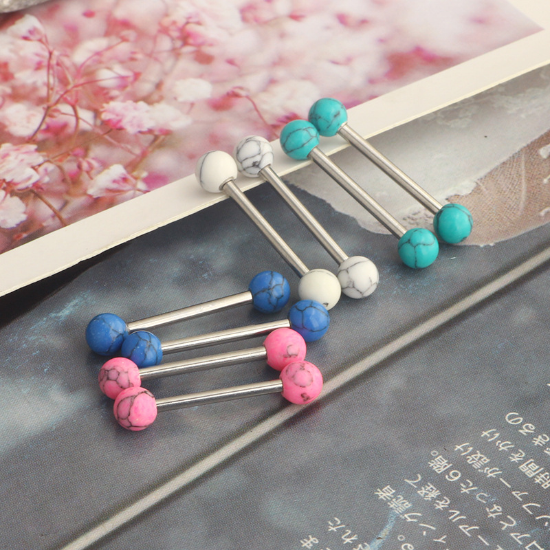 14G External Thread Tongue Barbell Stainless Steel Turquoise Star Tongue Ring Body Piercing Jewelry detail image 7