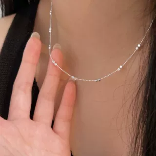 持恒S925纯银几何方块圆珠链女时尚气质极简冷淡风森系锁骨链韩版