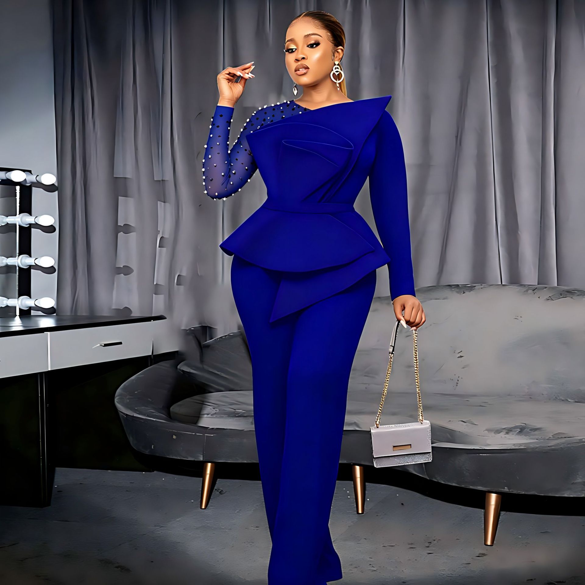AM220928 diseñador de costura con cuentas mono adelgaza el vestido del banquete trajes para las mujeres
