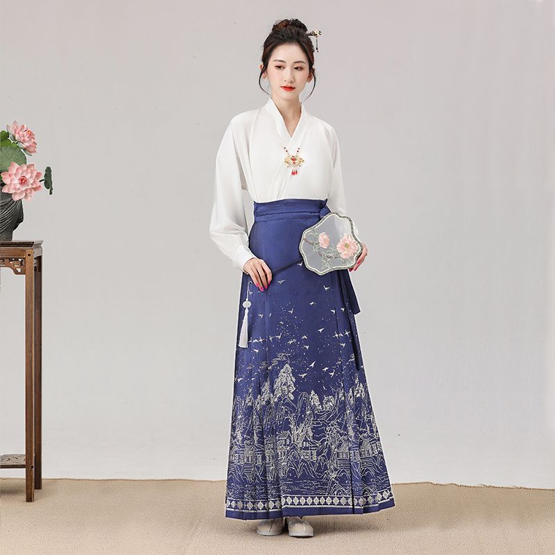 National Style Woven Gold Horse Face Skirt Ming Dynasty 2024 Autumn Daily Work Clothing Suit Embroidered Lining Full Body Han Dynasty Pleated