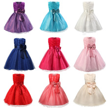 速卖通夏季 韩版网纱蓬蓬裙中大童玫瑰花公主礼服童裙一件代发