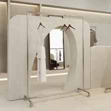 服装店展示架移动落地式货架男女装带轮挂衣架不锈钢晾晒衣帽架子