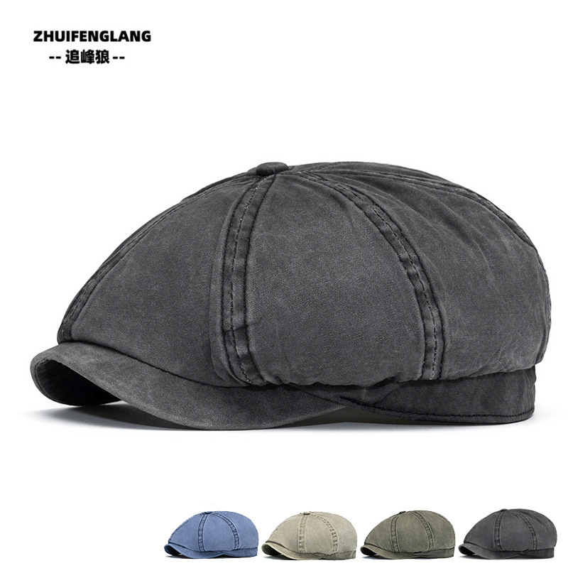 Spring and Summer Washed Pure Cotton Octagonal Hat Men's Large Head Peaked Cap Fully Sealed Painter Hat British Old Newsboy Hat Spring and Summer Washed Pure Cotton Octagonal Hat Men's Large Head Peaked Cap Fully Sealed Painter Hat British Old Newsboy Hat
