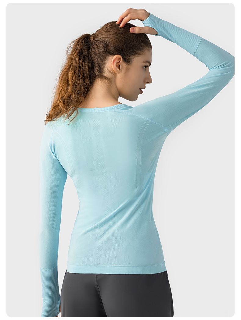 一件代发新款女士长袖圆领运动T恤 跑步健身上衣修身透气瑜伽长袖详情13