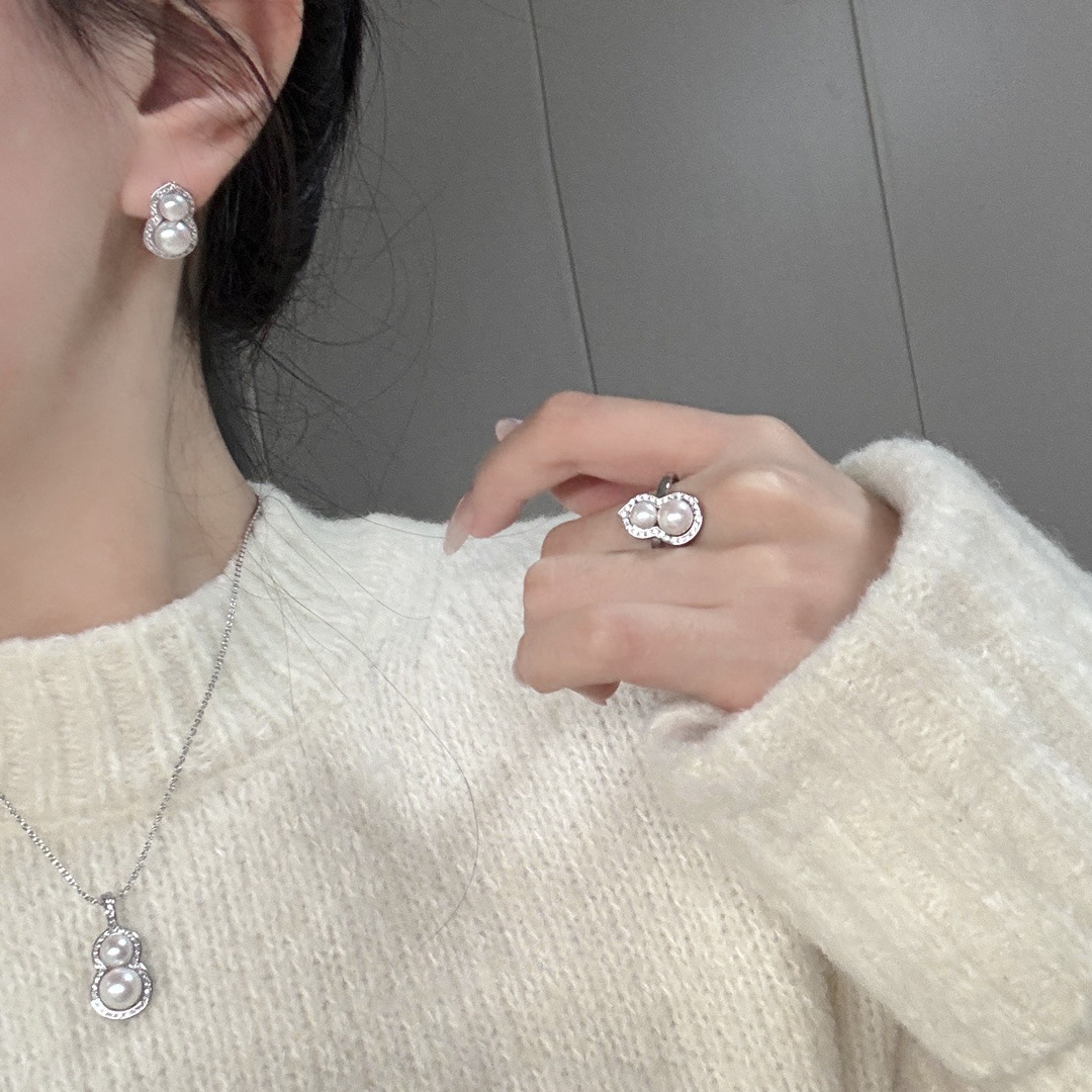 ZHIZHEN 진주 새해 새로운 담수 진주 보석 세트 14K 금 주입 유니버설 조롱박 세트 FULU TWINS