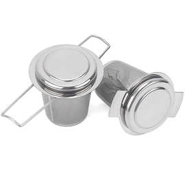 304不锈钢茶漏 茶叶过滤网 双柄茶滤带盖子泡茶器茶隔 亚马逊热卖