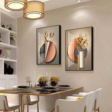 餐厅装饰画现代简约风格晶瓷画轻奢两联挂画饭厅背景墙面装饰壁画
