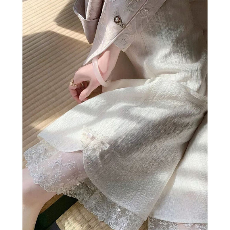 婷婷紫霞仙繁花似锦浮雕新中式外套+月笼沙国风醋酸蕾丝直筒裤潮|undefined