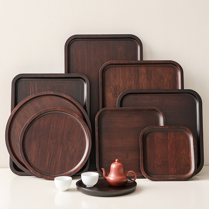 Wholesale All-Bamboo Trays Simple Tea Tray Household Drain Tray Multi-Functional Bamboo Plate Large Custom Made Factory Direct Sale