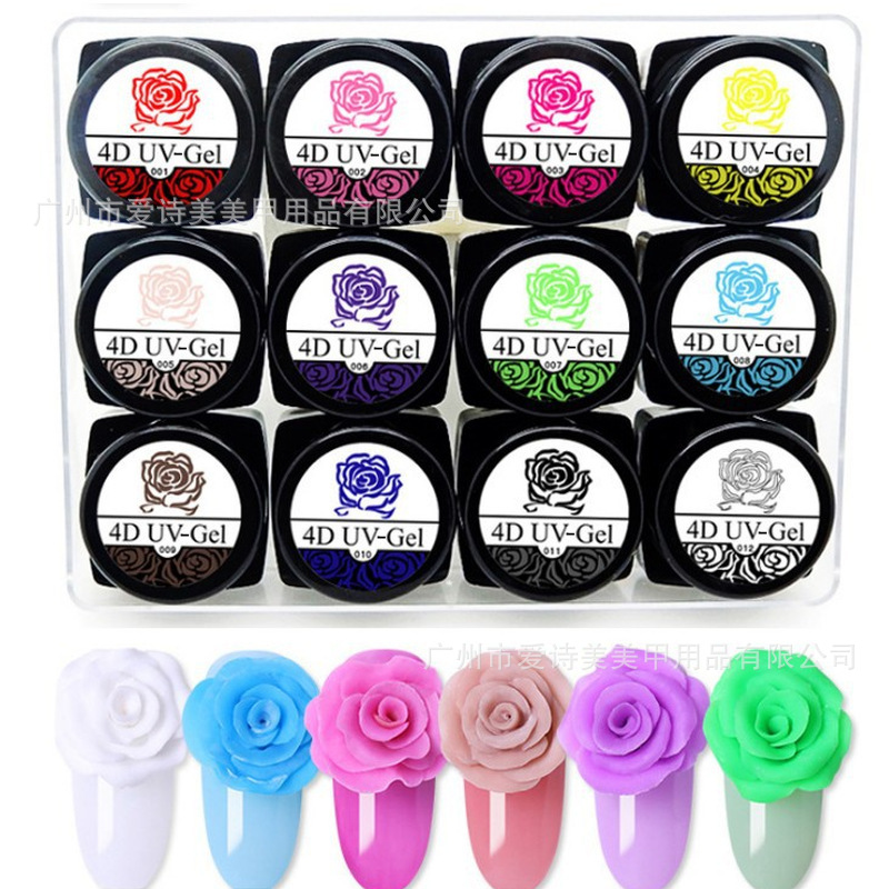 Pintura de uñas tallada pegamento UV de goma insípido 4D tridimensional que forma pegamento esmalte de uñas fototerapia tallado barro 12 colores traje
