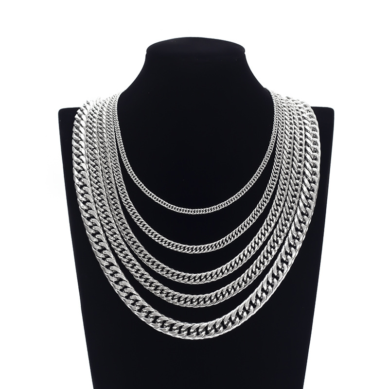 Stainless Steel Cuban Chain Men's Joker Trendy Men's Hip Hop Titanium Steel Necklace Wholesale European and American Cross-border Jewelry Plain Chain