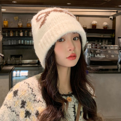 蝴蝶结提花针织帽秋冬季时尚百搭帽子女款大头围显脸小毛线帽新款