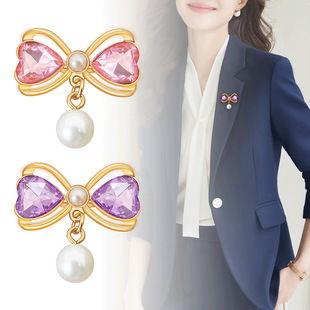 Love bow pendant jewelry accessories fashion crystal brooch brooch brooch pin collar pin alloy diamond pearl
