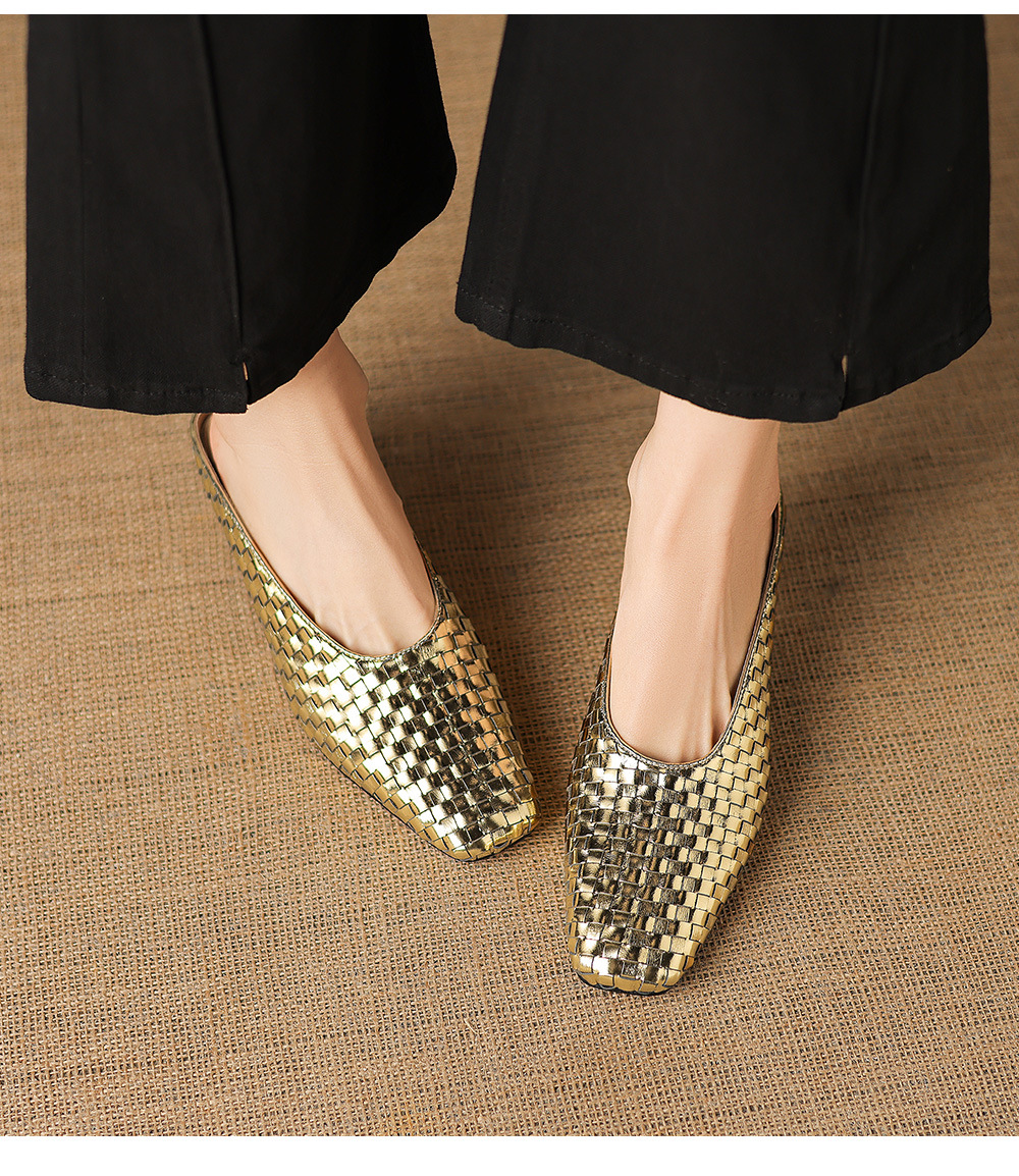 Sandal nữ mũi nhọn dệt vàng, gót 5 cm, phong cách thời trang — màu vàng chi tiết 18