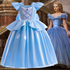 歐美女童禮服裙cosplay灰姑娘公主裙幻彩拼接聚會兒童連衣裙