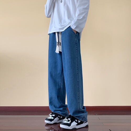 Men's Cozy Fleece Jeans for Autumn/Winter, American Retro Thick Straight Leg Wide Leg Pants, Trendy Brand Compatible
