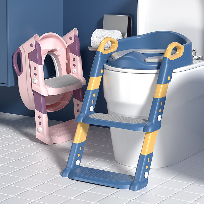 Children's Toilet Ladder, Foldable Baby Potty Training Aid, Toilet Ladder with Handrails for Boys and Girls, Foldable Three-In-One