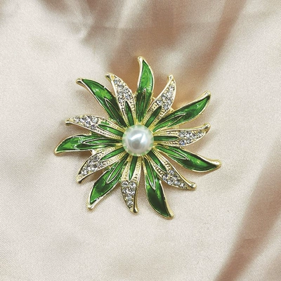 Cross-border Korean-style creative enamel sunflower brooch, Yaxa sancaqları - green