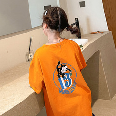 Girls' T-shirt Short Sleeve Summer New Style Medium and Large Children Printed Pure Cotton Crew Neck Top Trendy Children's Base Shirt