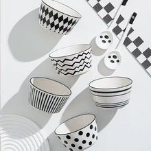 法式赫本风黑白简约风饭碗家用2023新款波点米饭碗家用小碗高颜值