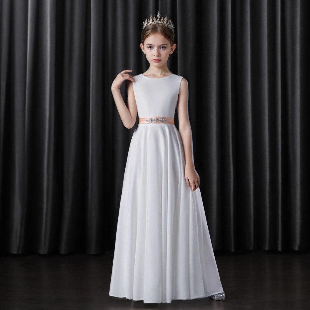 Weißes Prinzessinnen Kleid Für Mädchen Für Formelle Anlässe_voghion.com