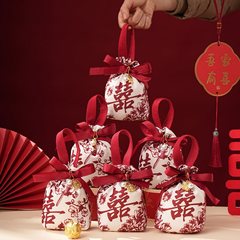 结婚喜糖袋子喜糖礼盒袋婚礼伴手礼送宾客糖果布袋手提糖果袋