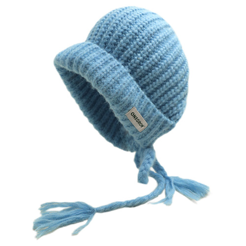 Blue ear protection balaclava hat for women in winter autumn and winter new style large head circumference warm knitted woolen hat red