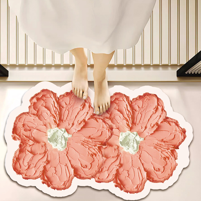 Serie de pintura al óleo alfombra antideslizante alfombra especial en forma de flor de la casa alfombra de la puerta tecnología de terciopelo alfombra de baño absorbente estera de secado rápido